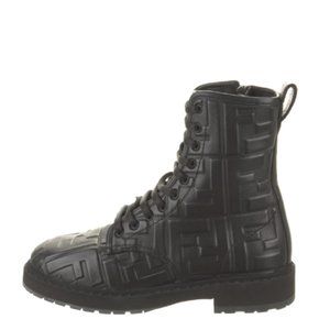 FENDI Zucca FF Logo Leather Combat Boots Size: 10.5 | IT 41